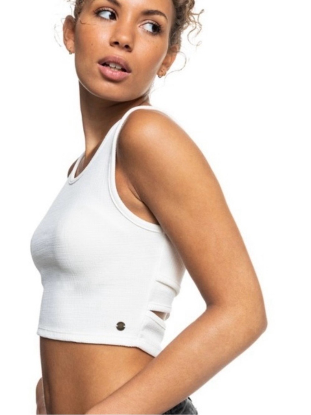 Roxy Women’s Cream Ribbed Crop Tank Top - Classic Everyday Style